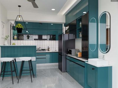 Rajvi Exotica Interior Teal Blue Modular Kitchen