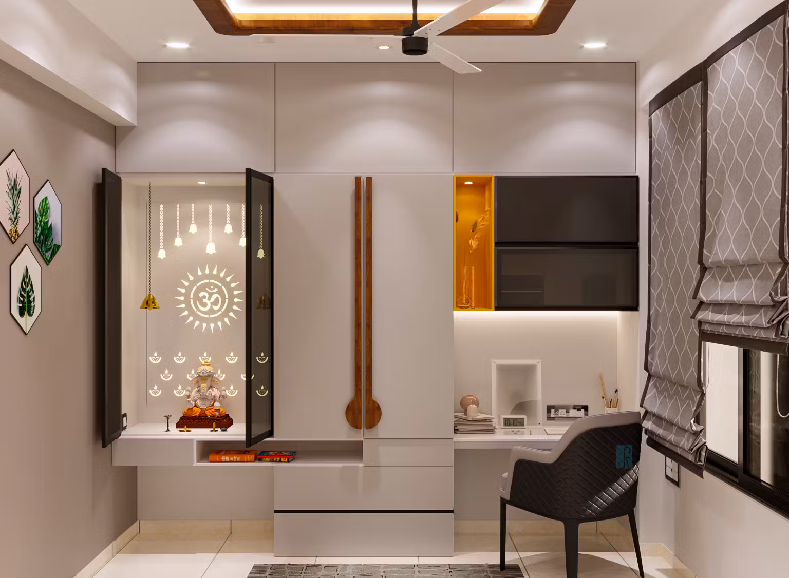 compact-mandir-with-tv-unit-design