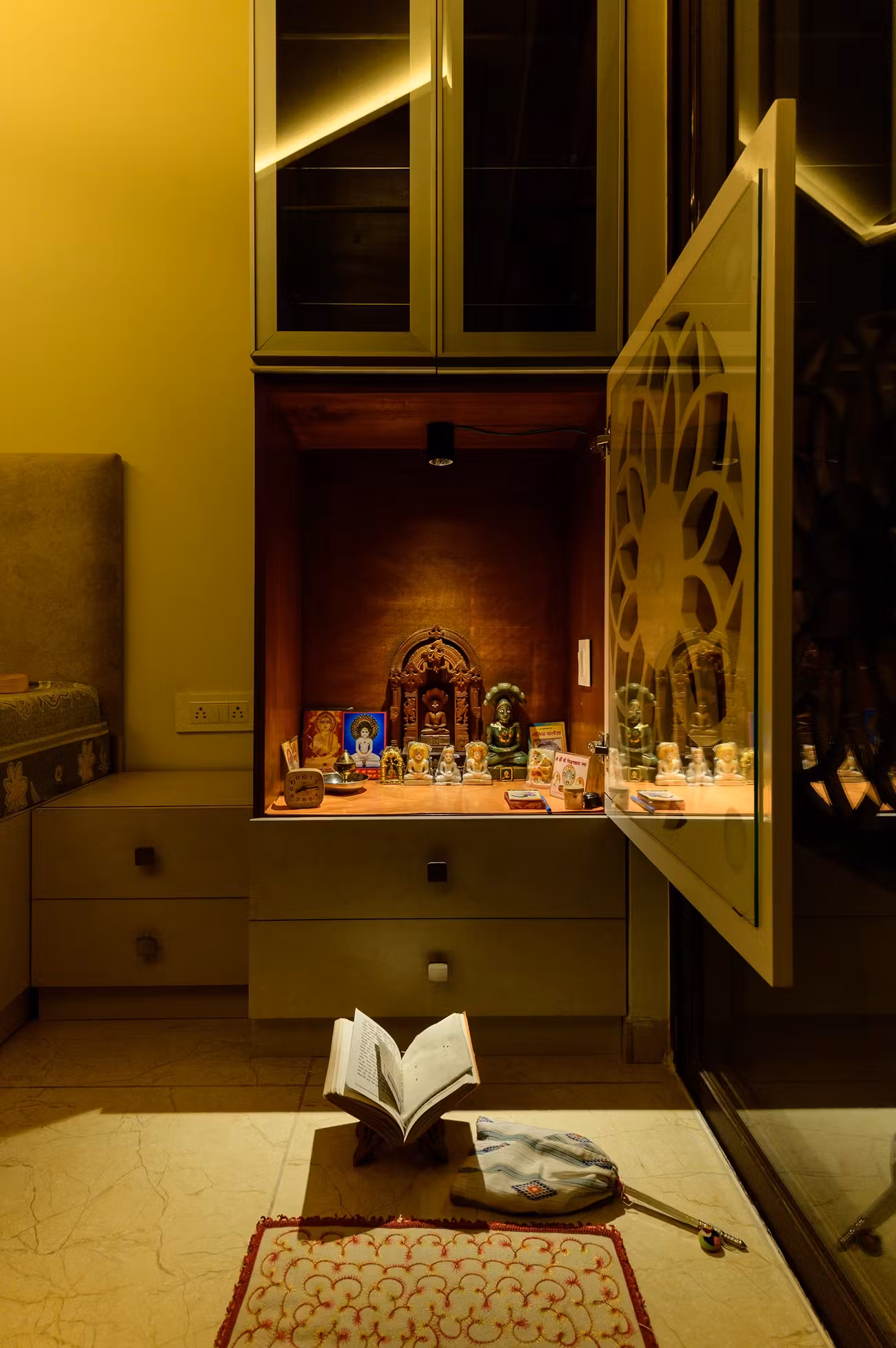 wooden-pooja-room-with-jaali-door