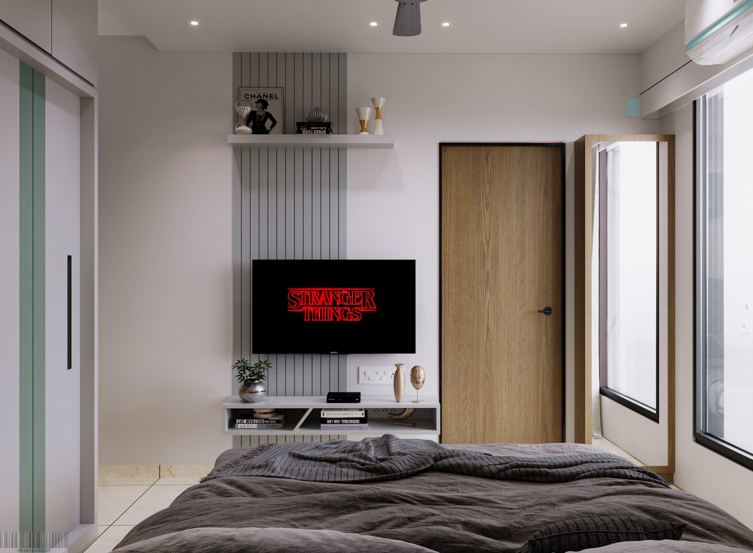bedroom-tv-unit-with-mosaic-tiles-ahmedabad.