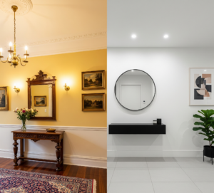 vintage vs modern hall interiors