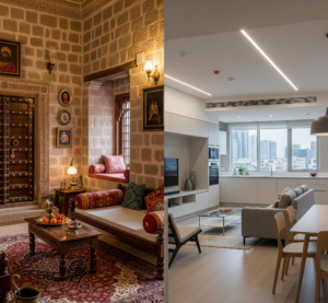 new vs old homes interior design Ahmedabad
