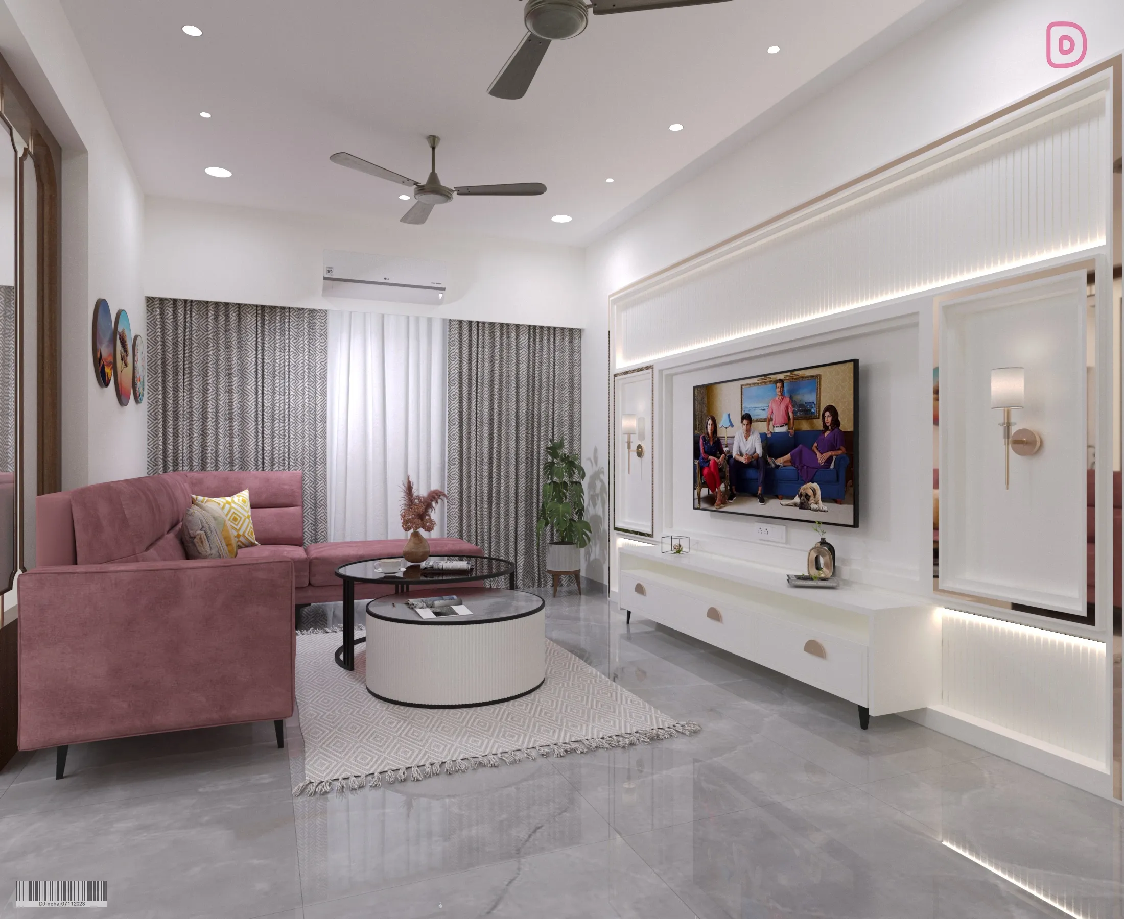 Rajvi Exotica Interior Living Room with Pink Sofa
