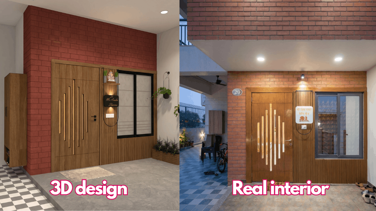 3D interior design vs real interior living room comparison